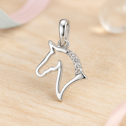 Anhänger aus 925er Sterling Silber - Pferdekopf mit Zirkonia - Silber
