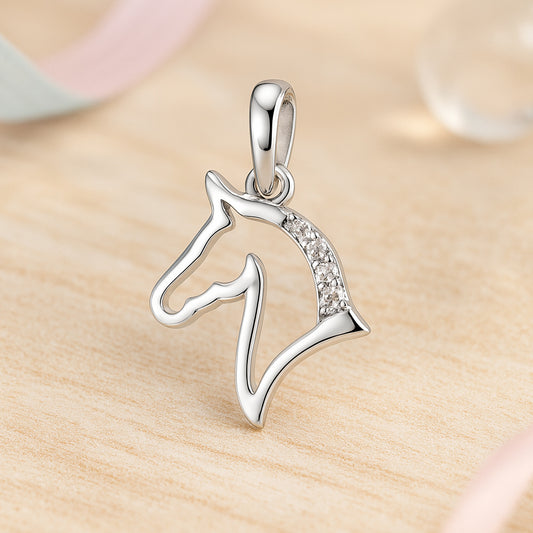Anhänger aus 925er Sterling Silber - Pferdekopf mit Zirkonia - Silber