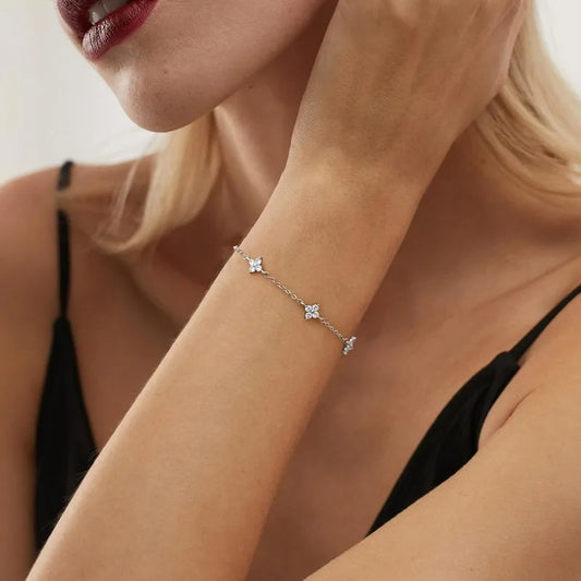 Armband aus 925er-Sterling-Silber, vierblättriges Blumenarmband, 19cm