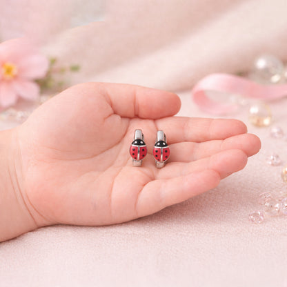 Kinderohrringe - Klappcreolen aus 925er Sterling Silber, Motiv Lack Marienkäfer