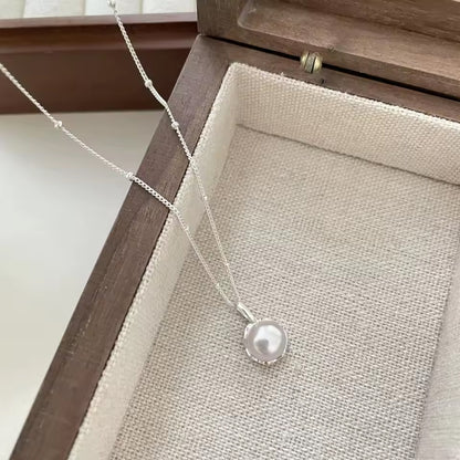 Kette mit Anhänger aus 925er Sterling-Silber, halbe Perle