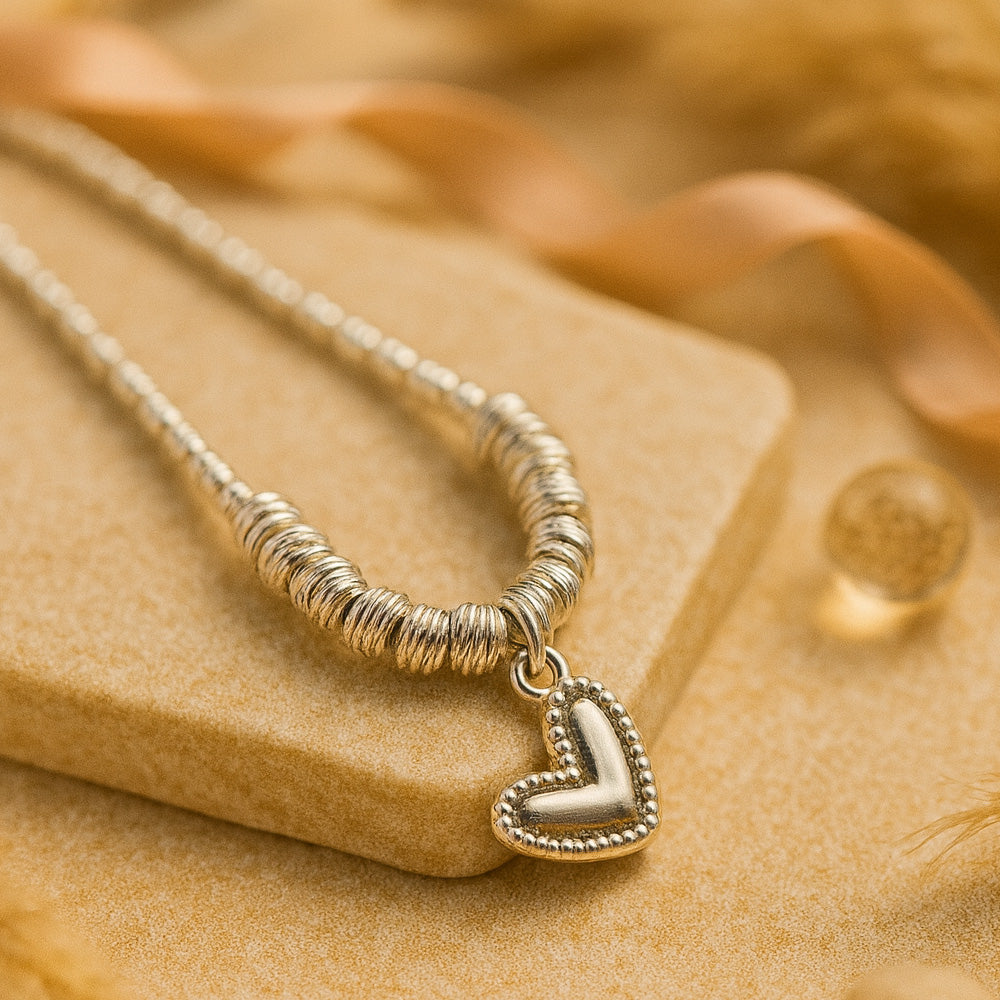 Kette mit Anhänger aus 925er Sterling-Silber, Gliederkette mit Herz
