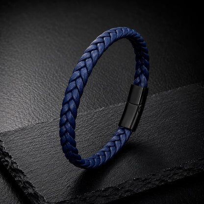 Braid Lock Slim Blue - Schmales Lederarmband für Herren | Edelstahl Magnetverschluss