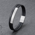 Silver Edge - Lederarmband für Herren gravierbar schwarz | Edelstahl Magnetverschluss