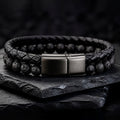 Stone Braid - Lederarmband für Herren gravierbar mit Naturstein-Perlen in 5 Farben | Edelstahl Magnetverschluss