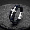 Cross Silver - Lederarmband für Herren gravierbar mit Kreuz | Edelstahl Magnetverschluss