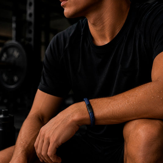 Braid Lock Blue - Geflochtenes Lederarmband Blau für Herren gravierbar | Edelstahl Magnetverschluss