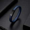 Braid Lock Blue - Geflochtenes Lederarmband Blau für Herren gravierbar | Edelstahl Magnetverschluss