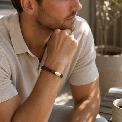 Braid Lock Slim Brown - Braunes schmale Lederarmband für Herren in 3 Verschlussfarben | Edelstahl Magnetverschluss