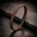 Braid Lock Slim Brown - Braunes schmale Lederarmband für Herren in 3 Verschlussfarben | Edelstahl Magnetverschluss