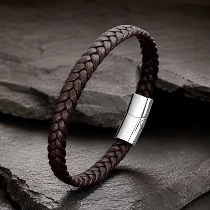 Braid Lock Slim Brown - Braunes schmale Lederarmband für Herren in 3 Verschlussfarben | Edelstahl Magnetverschluss