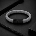 Braid Lock Grey - Geflochtenes Lederarmband für Herren in grau gravierbar | Edelstahl Magnetverschluss