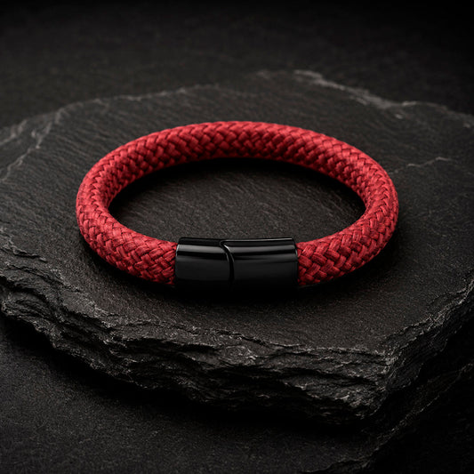 Braid Lock Red - Geflochtenes Lederarmband für Herren in rot gravierbar | Edelstahl Magnetverschluss