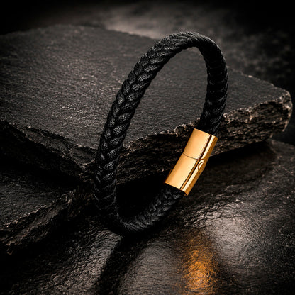 Braid Lock Slim Black - Schmale Lederarmband für Herren in 3 Verschlussfarben | Edelstahl Magnetverschluss