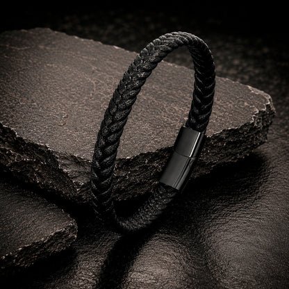 Braid Lock Slim Black - Schmale Lederarmband für Herren in 3 Verschlussfarben | Edelstahl Magnetverschluss