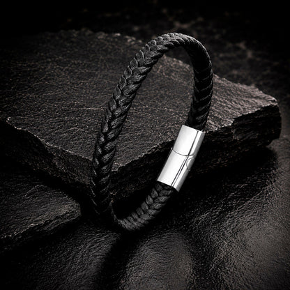 Braid Lock Slim Black - Schmale Lederarmband für Herren in 3 Verschlussfarben | Edelstahl Magnetverschluss
