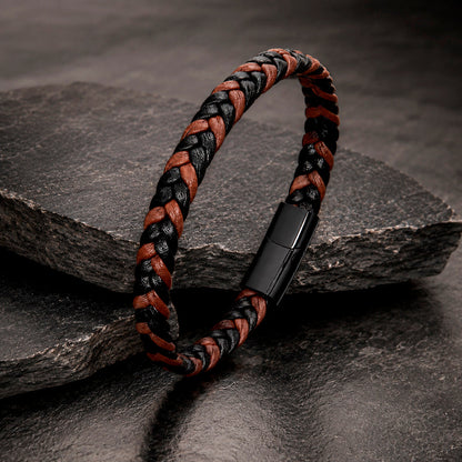 Braid Lock Slim - Schmales Lederarmband für Herren in Braun/Schwarz mit 3 Verschlussfarben | Edelstahl Magnetverschluss