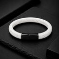 Braid Lock White - Geflochtenes Lederarmband für Herren in weiß gravierbar | Edelstahl Magnetverschluss