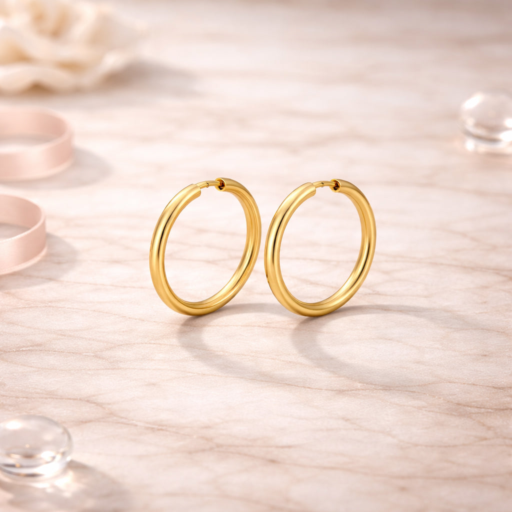 Damen Creolen 333 Gelbgold glänzend 2mm klassisch - verschiedene Größen