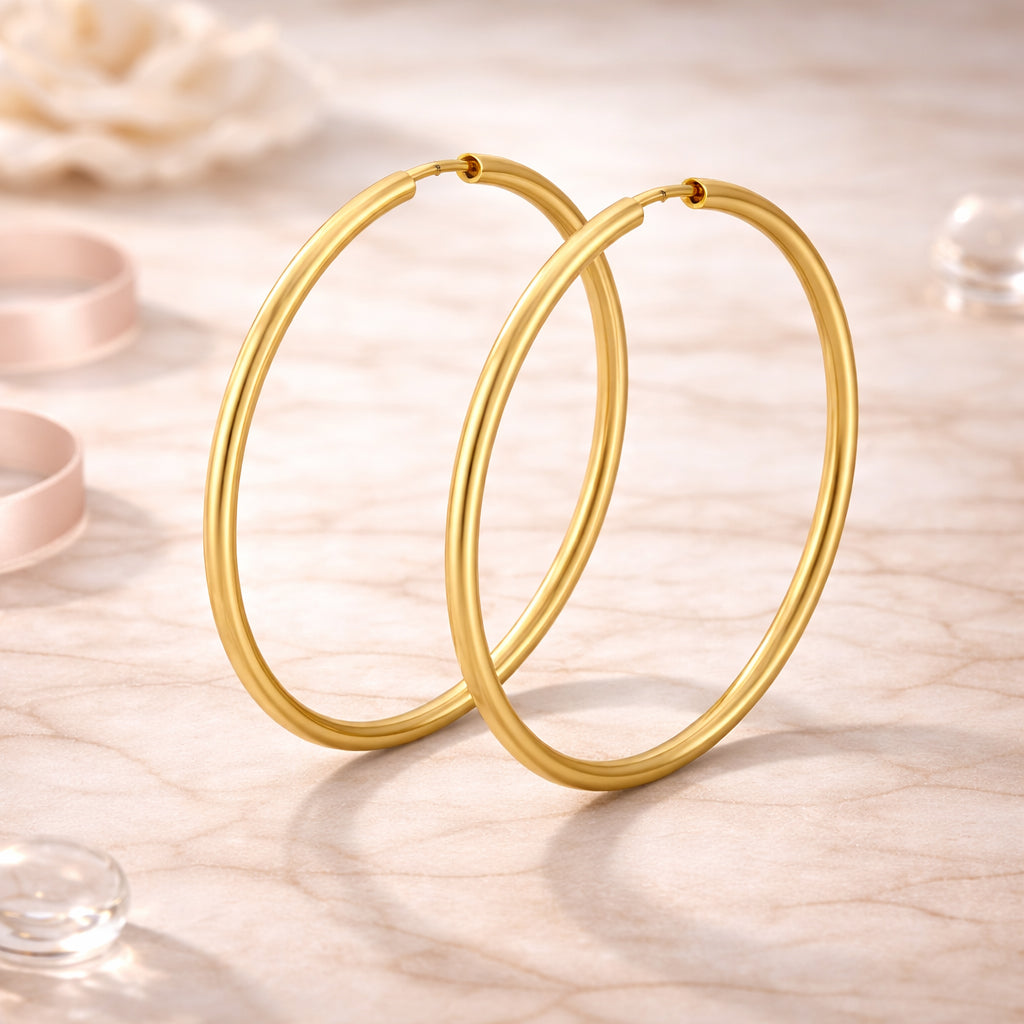 Damen Creolen 333 Gelbgold glänzend 2mm klassisch - verschiedene Größen