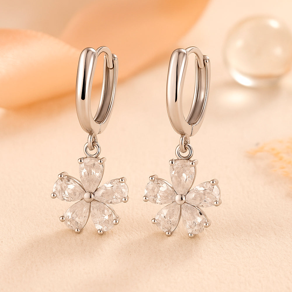 Schmuck Set aus 925er Sterling Silber, Kristall-Blume