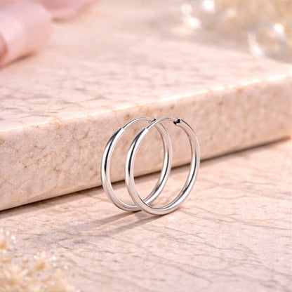 Damen Ohrringe Modeschmuck Creolen rund silberfarben glatt glänzend - verschiedene Größen