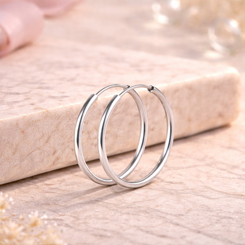 Damen Ohrringe Modeschmuck Creolen rund silberfarben glatt glänzend - verschiedene Größen
