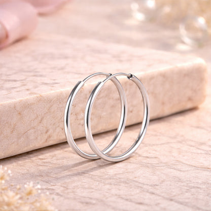 Damen Ohrringe Modeschmuck Creolen rund silberfarben glatt glänzend - verschiedene Größen