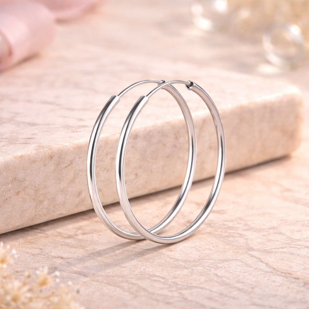 Damen Ohrringe Modeschmuck Creolen rund silberfarben glatt glänzend - verschiedene Größen