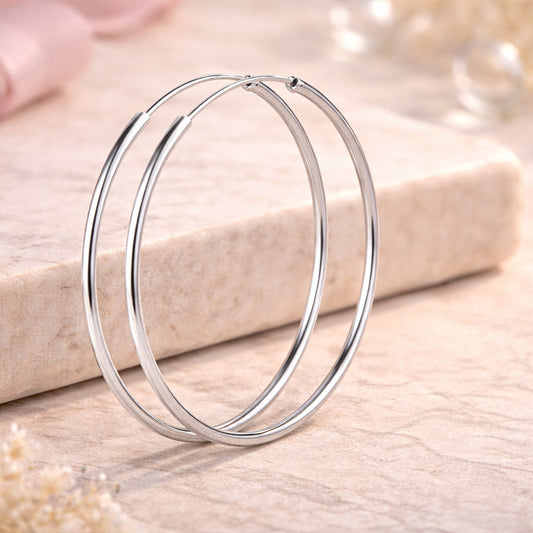 Damen Ohrringe Modeschmuck Creolen rund silberfarben glatt glänzend - verschiedene Größen