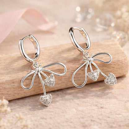 Damen Klappcreolen Modeschmuck Schleife Herz Anhänger Zirkonia - 31mm