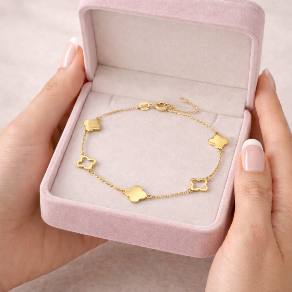 Armband aus 333er Gold, vierblättriges Kleeblatt