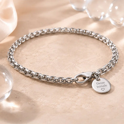 Armband Damen Edelstahl, Silber oder vergoldet mit Gravurplättchen - 20cm