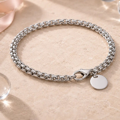 Armband Damen Edelstahl, Silber oder vergoldet mit Gravurplättchen - 20cm