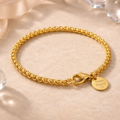 Armband Damen Edelstahl, Silber oder vergoldet mit Gravurplättchen - 20cm