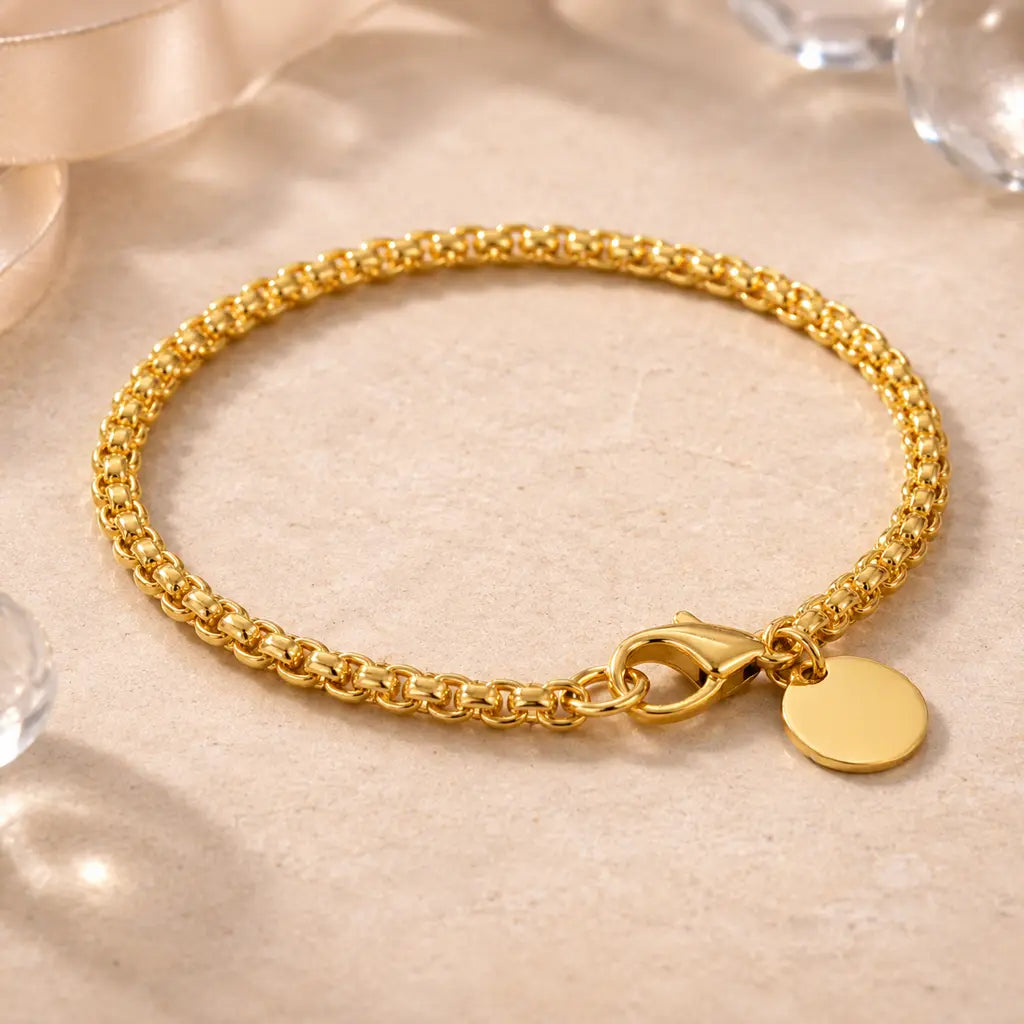 Armband Damen Edelstahl, Silber oder vergoldet mit Gravurplättchen - 20cm