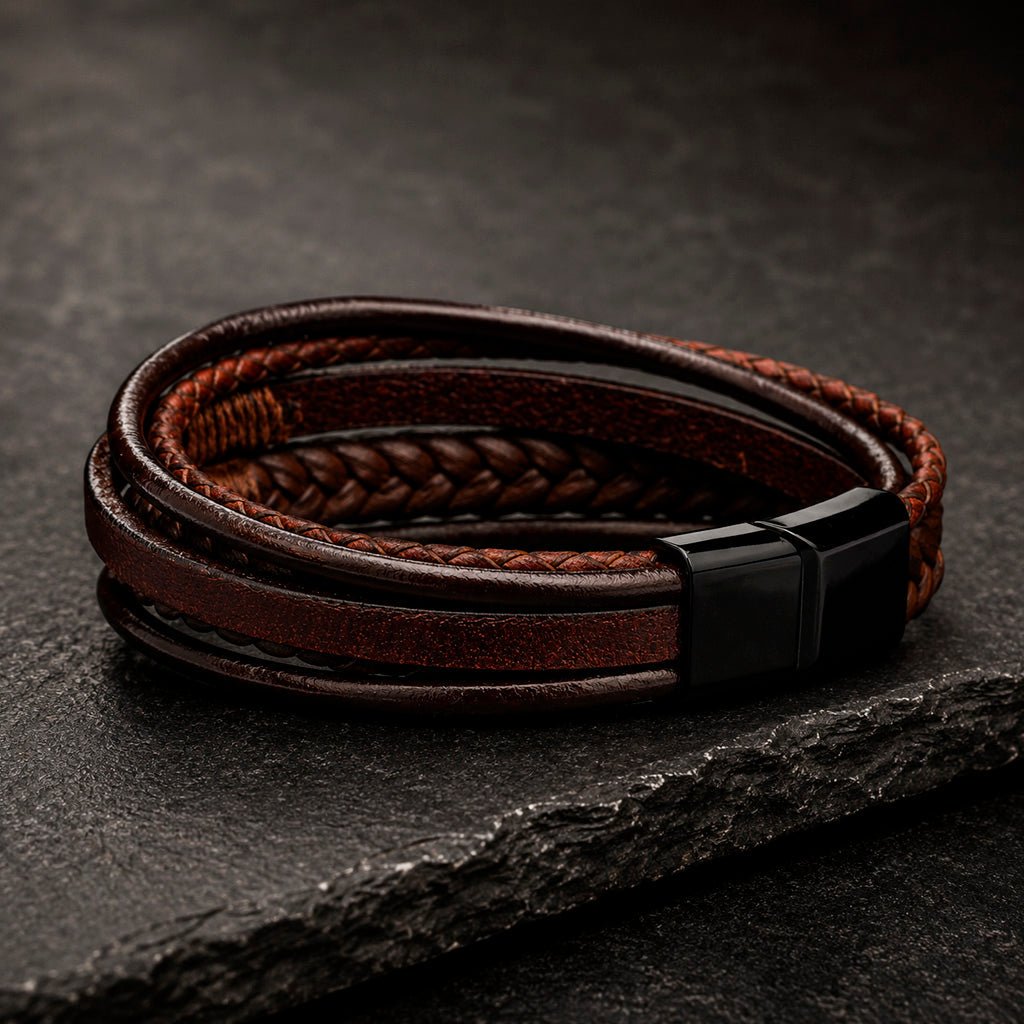 Five Braid Rope - 5-strängiges Lederarmband für Herren gravierbar in 2 Farben | Verzinkter Magnetverschluss