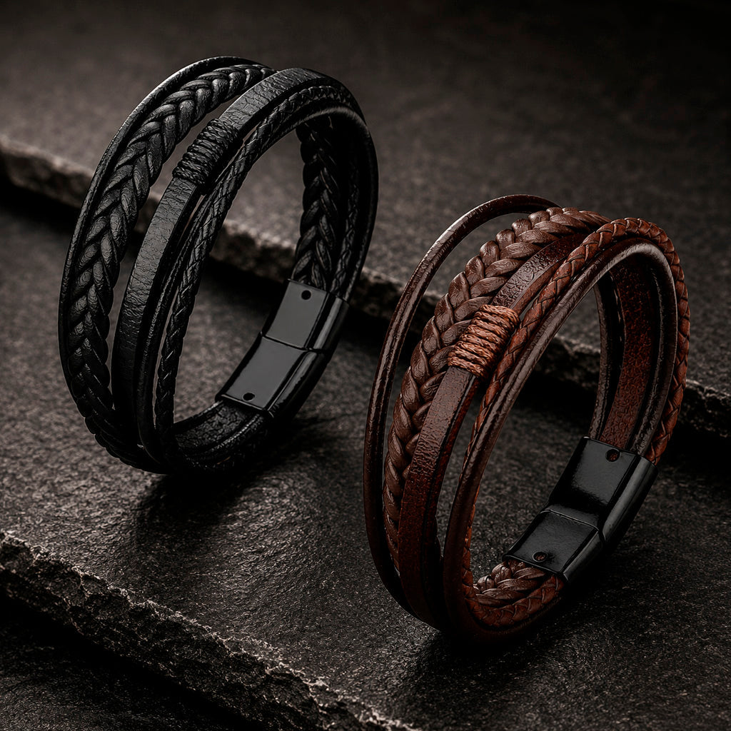 Five Braid Rope - 5-strängiges Lederarmband für Herren gravierbar in 2 Farben | Verzinkter Magnetverschluss
