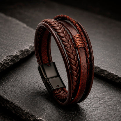Five Braid Rope - 5-strängiges Lederarmband für Herren gravierbar in 2 Farben | Verzinkter Magnetverschluss