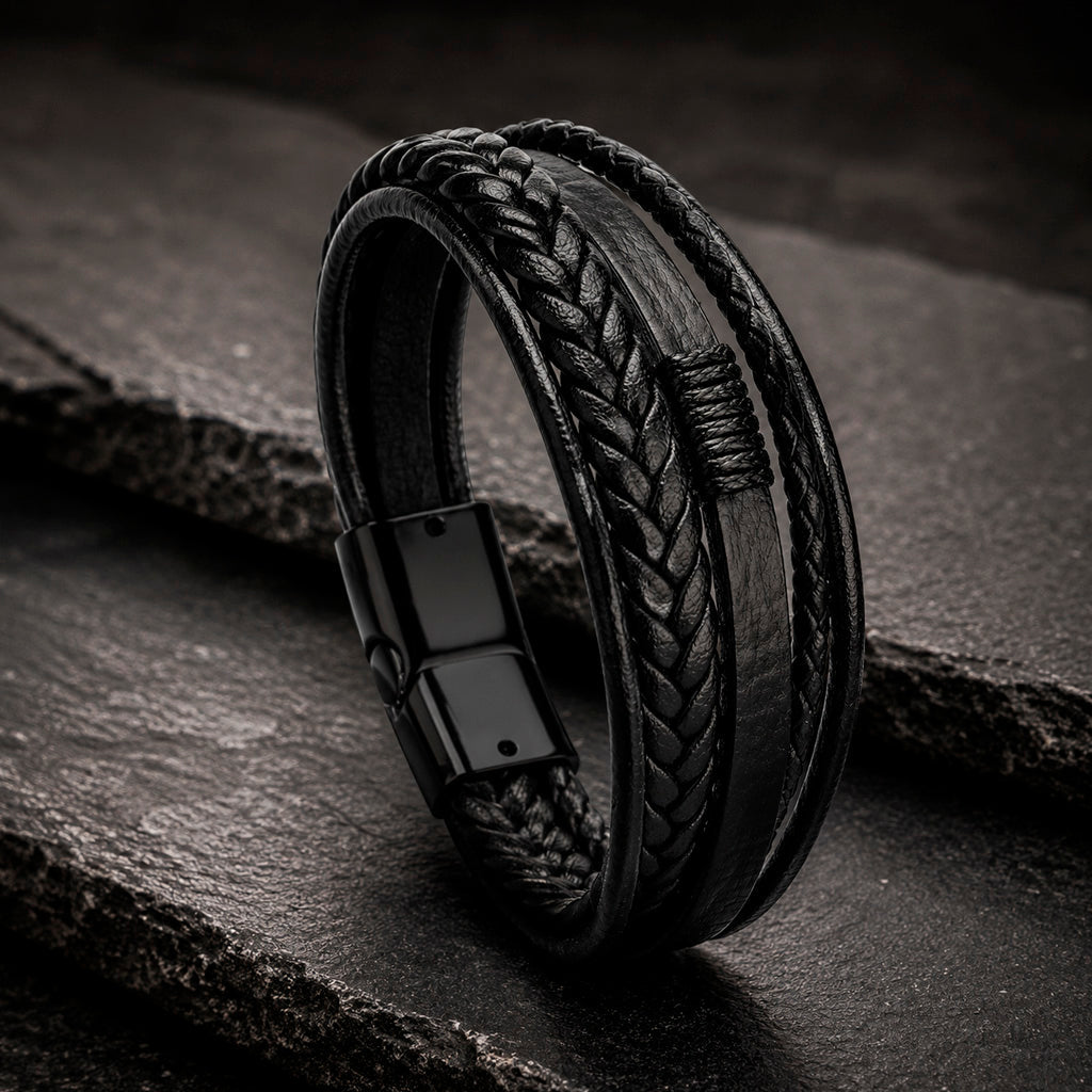 Five Braid Rope - 5-strängiges Lederarmband für Herren gravierbar in 2 Farben | Verzinkter Magnetverschluss