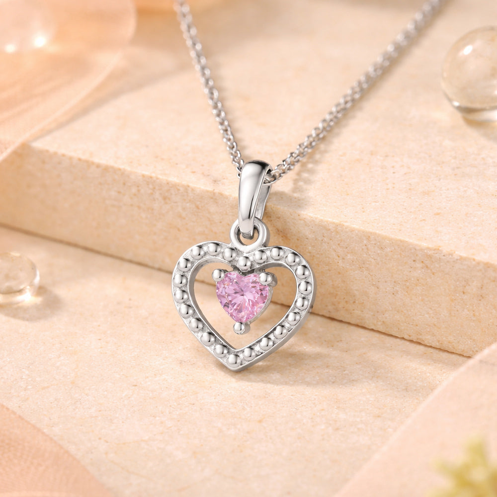 Herz-Kette aus 925 Sterling Silber mit rosa Zirkonia