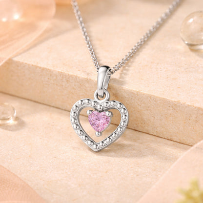 Herz-Kette aus 925 Sterling Silber mit rosa Zirkonia