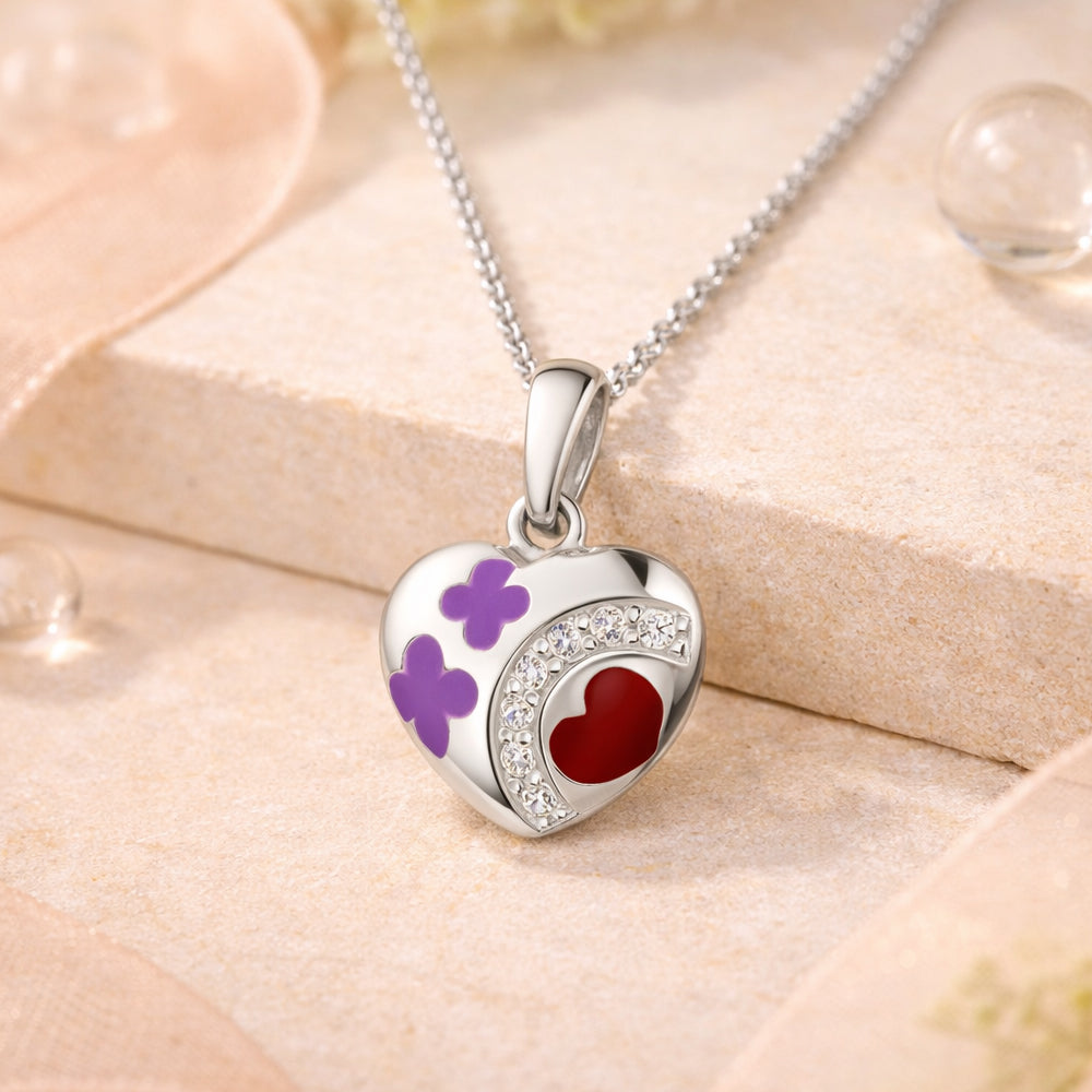 Herz-Kette aus 925 Sterling Silber mit Zirkoniasteinen und farbiger Emaille