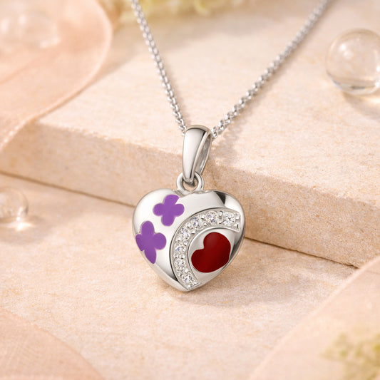 Herz-Kette aus 925 Sterling Silber mit Zirkoniasteinen und farbiger Emaille