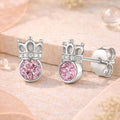 Prinzessinnen-Kronen-Ohrstecker aus 925 Sterling Silber mit rosa Zirkonia, zauberhafter Kinderschmuck und liebevolle Geschenkidee für Mädchen.