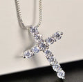 Kette mit Anhänger aus 925er Sterling-Silber, Kreuzanhänger aus Strass, 50cm