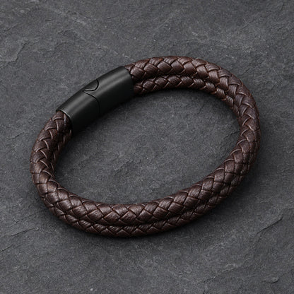 Rustic Lock - Braun geflochtenes Lederarmband für Herren gravierbar | Edelstahl Magnetverschluss