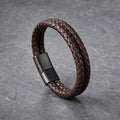 Rustic Lock - Braun geflochtenes Lederarmband für Herren gravierbar | Edelstahl Magnetverschluss