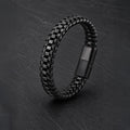 Chain Ride - Lederarmband mit Kettengliedern für Herren gravierbar schwarz | Edelstahl-Magnetverschluss