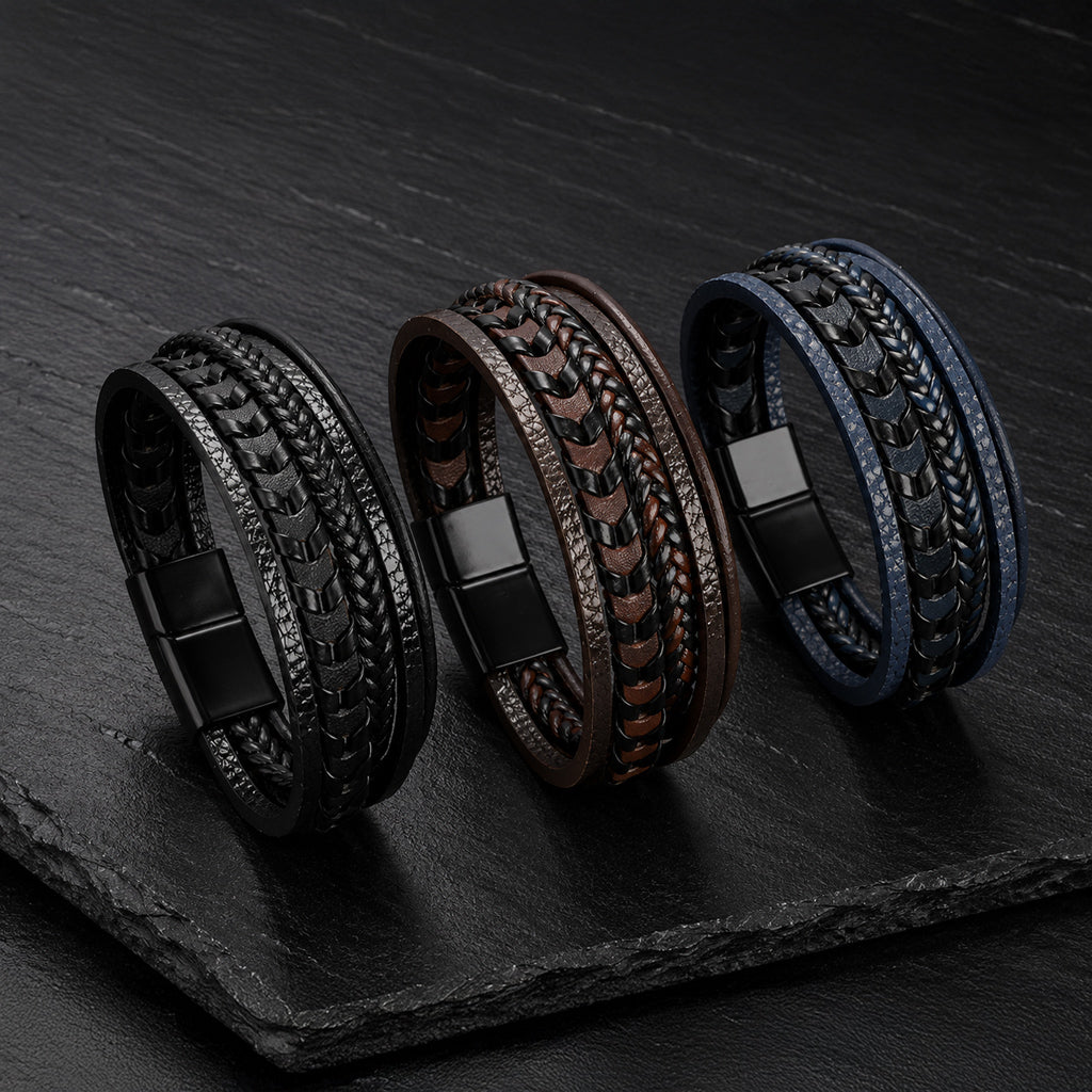 Five Strand - 5-strängiges Lederarmband für Herren gravierbar in 3 Farben | Edelstahl Magnetverschluss